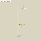 Minimalist Led Round Metal Floor Table Lamp With Angled Arm - White/Black Ideal For Bedroom Lighting