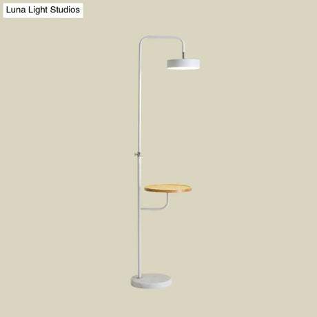 Minimalist Led Round Metal Floor Table Lamp With Angled Arm - White/Black Ideal For Bedroom Lighting