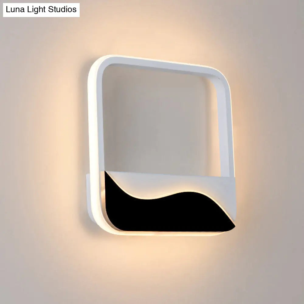Minimalist Led Wall Light W/ Wave Patterned Acrylic Frame - Black/White Warm/White