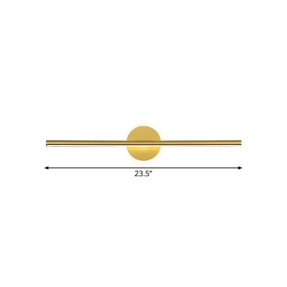 Minimalist Led Wall Sconce In Gold - Metal Linear & Round Vanity Light 16/23.5/31.5 Wide