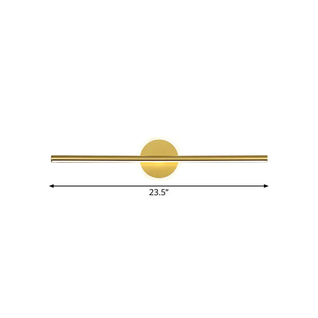 Minimalist Led Wall Sconce In Gold - Metal Linear & Round Vanity Light 16/23.5/31.5 Wide