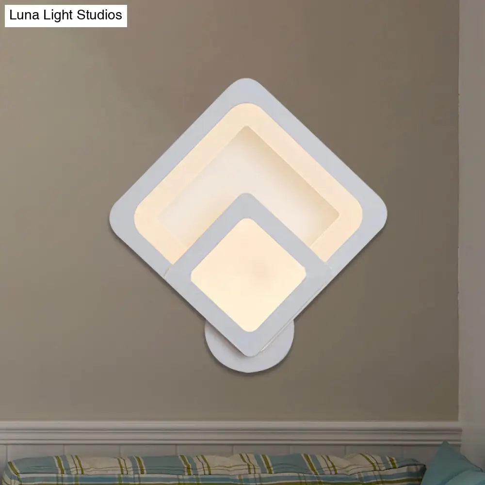 Minimalist Led Wall Sconce Light With Acrylic Shade - White Square/Oval Mounted Lamp Warm/White