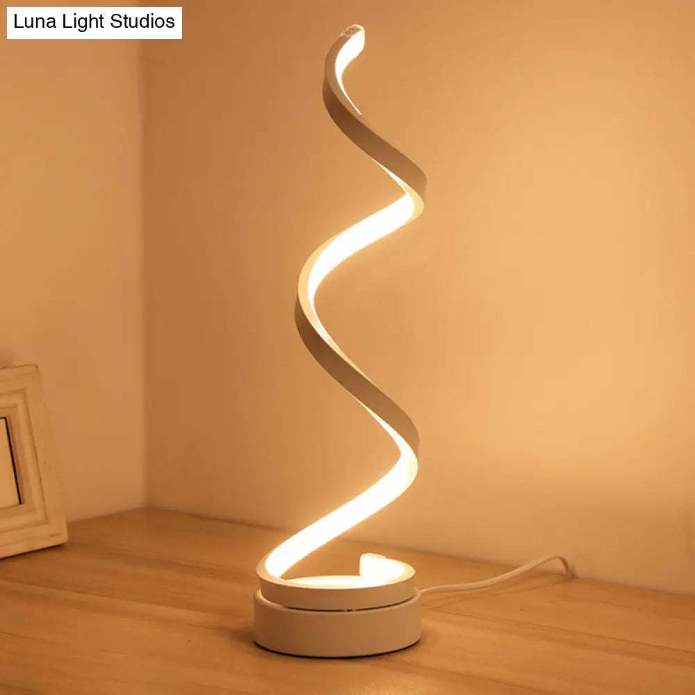 Minimalist Led White Desk Lamp For Study Room - Warm/White Light Spiral Nightstand Lighting With