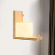 Minimalist Led Wood Panel Wall Sconce With Opal Cube Glass Shade