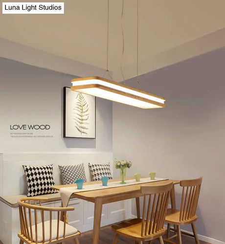 Minimalist Led Wood Rectangular Hanging Island Lamp - Acrylic Ceiling Suspension For Dinners
