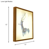 Minimalist Led Wood Wall Mounted Mural Lamp With Deer Pattern - 12/16 Metallic Square Width