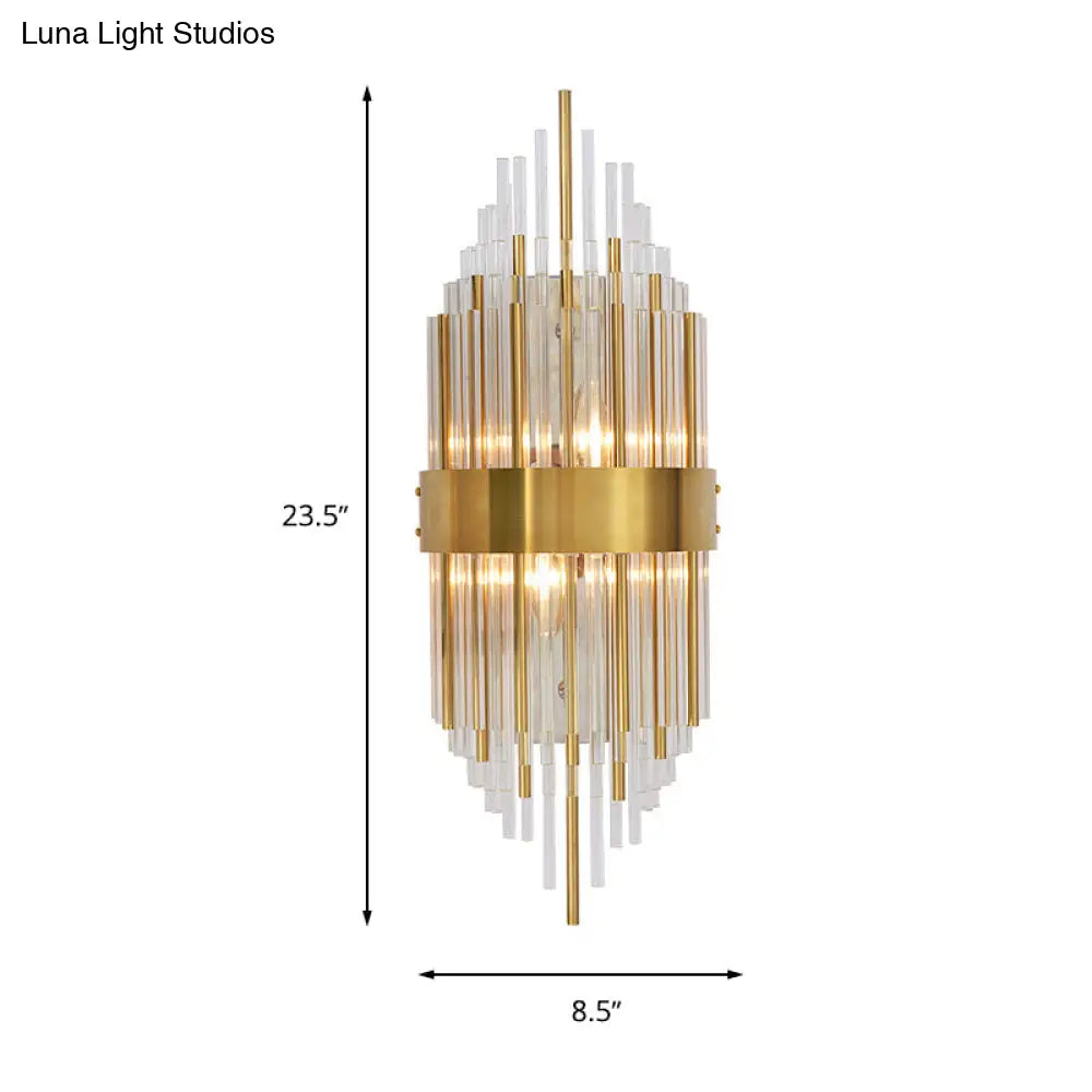 Minimalist Linear Crystal Wall Lamp - 2-Light Sconce In Gold For Indoor Décor