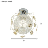 Minimalist Metal And Handwoven Globe Flush Mount Ceiling Lamp With White Shade