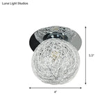 Minimalist Metal And Handwoven Globe Flush Mount Ceiling Lamp With White Shade