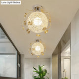 Minimalist Metal And Handwoven Globe Flush Mount Ceiling Lamp With White Shade