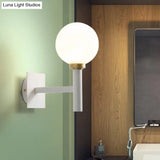 Minimalist Metal-Armed Wall Lamp With Opal Glass Shade - White Sconce Light Fixture (1 Bulb)