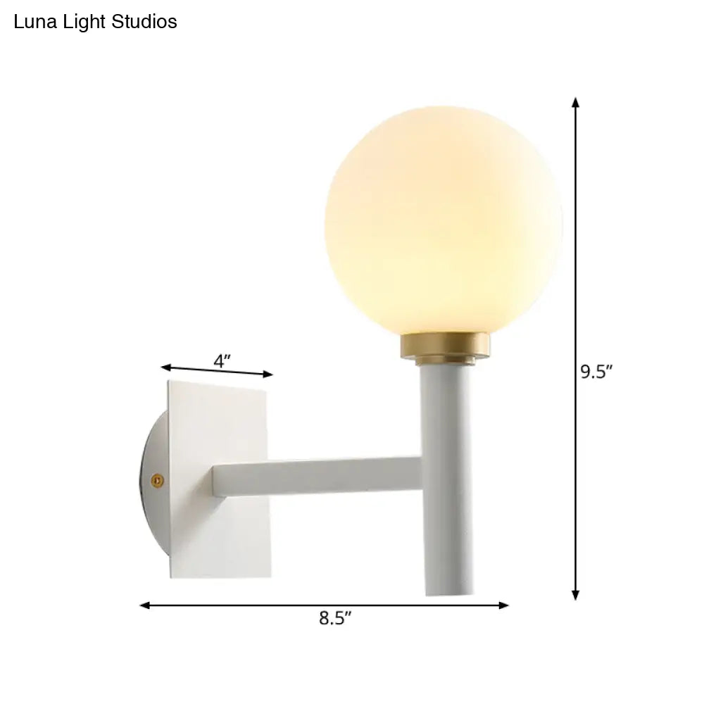 Minimalist Metal-Armed Wall Lamp With Opal Glass Shade - White Sconce Light Fixture (1 Bulb)