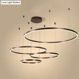 Minimalist Metal Bubble Ring Chandelier: 4-Light Led Suspension Light In Black/Gold/Coffee