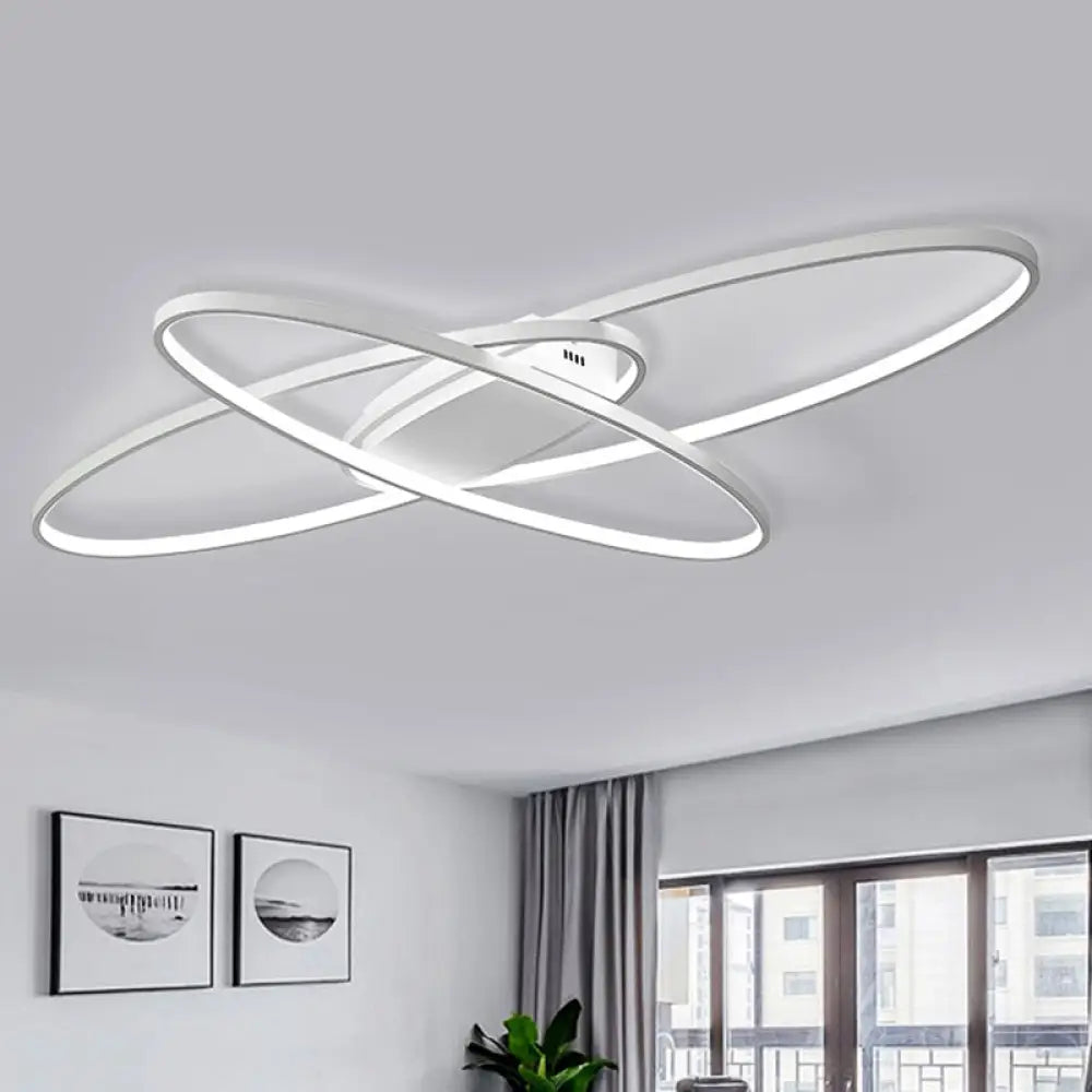 Minimalist Metal Elliptical Flush Mount Led Ceiling Lamp In Warm/White Light (Black/White) White /