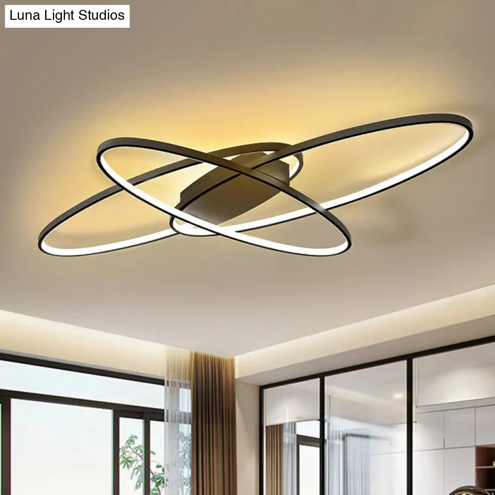 Minimalist Metal Elliptical Flush Mount Led Ceiling Lamp In Warm/White Light (Black/White)