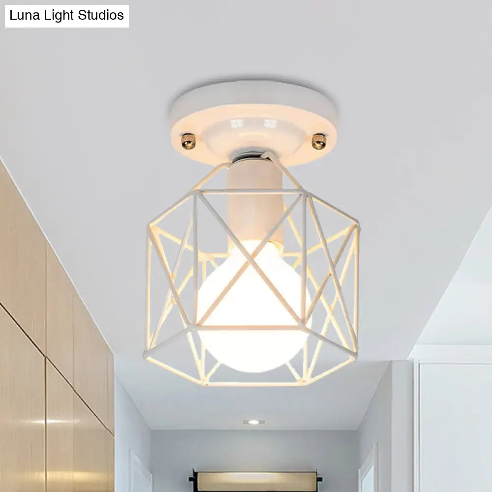 Minimalist Metal Frame Ceiling Mounted Light With White Pink And Green Accents - Ideal For Cloakroom