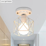 Minimalist Metal Frame Ceiling Mounted Light With White Pink And Green Accents - Ideal For Cloakroom
