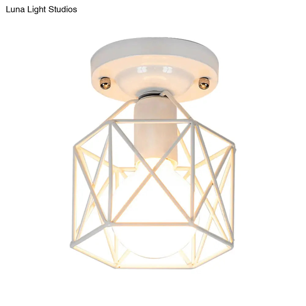 Minimalist Metal Frame Ceiling Mounted Light With White Pink And Green Accents - Ideal For Cloakroom