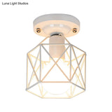 Minimalist Metal Frame Ceiling Mounted Light With White Pink And Green Accents - Ideal For Cloakroom