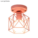Minimalist Metal Frame Ceiling Mounted Light With White Pink And Green Accents - Ideal For Cloakroom