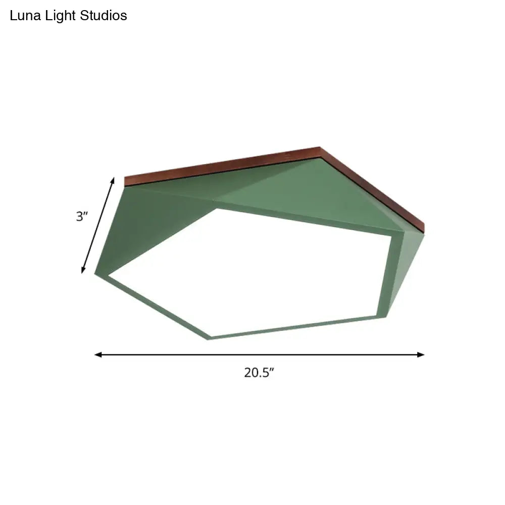Minimalist Metal Green Led Flush Mount Ceiling Light With Acrylic Diffuser - 16.5’/20.5’ Wide