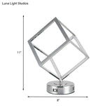 Minimalist Metal Led Bedside Lamp With Chrome Finish - Cubic Frame Round Base