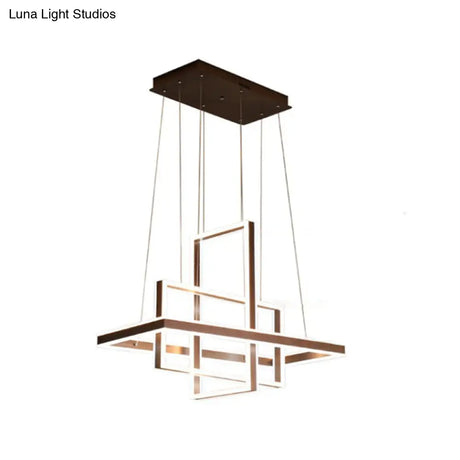 Minimalist Metal Led Chandelier With Interlocking Rectangle Design - Coffee