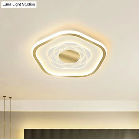 Minimalist Metal Led Flush Ceiling Light - Pentagonal Bedroom Fixture