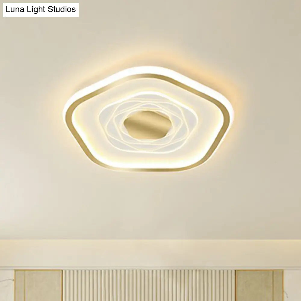 Minimalist Metal Led Flush Ceiling Light - Pentagonal Bedroom Fixture