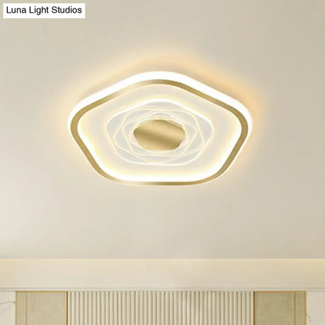 Minimalist Metal Led Flush Ceiling Light - Pentagonal Bedroom Fixture