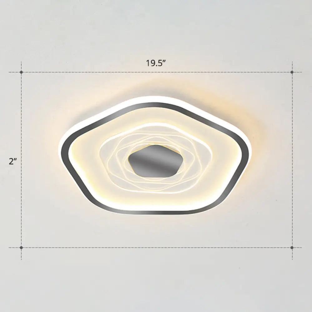 Minimalist Metal Led Flush Ceiling Light - Pentagonal Bedroom Fixture Black / 19.5’ Third Gear