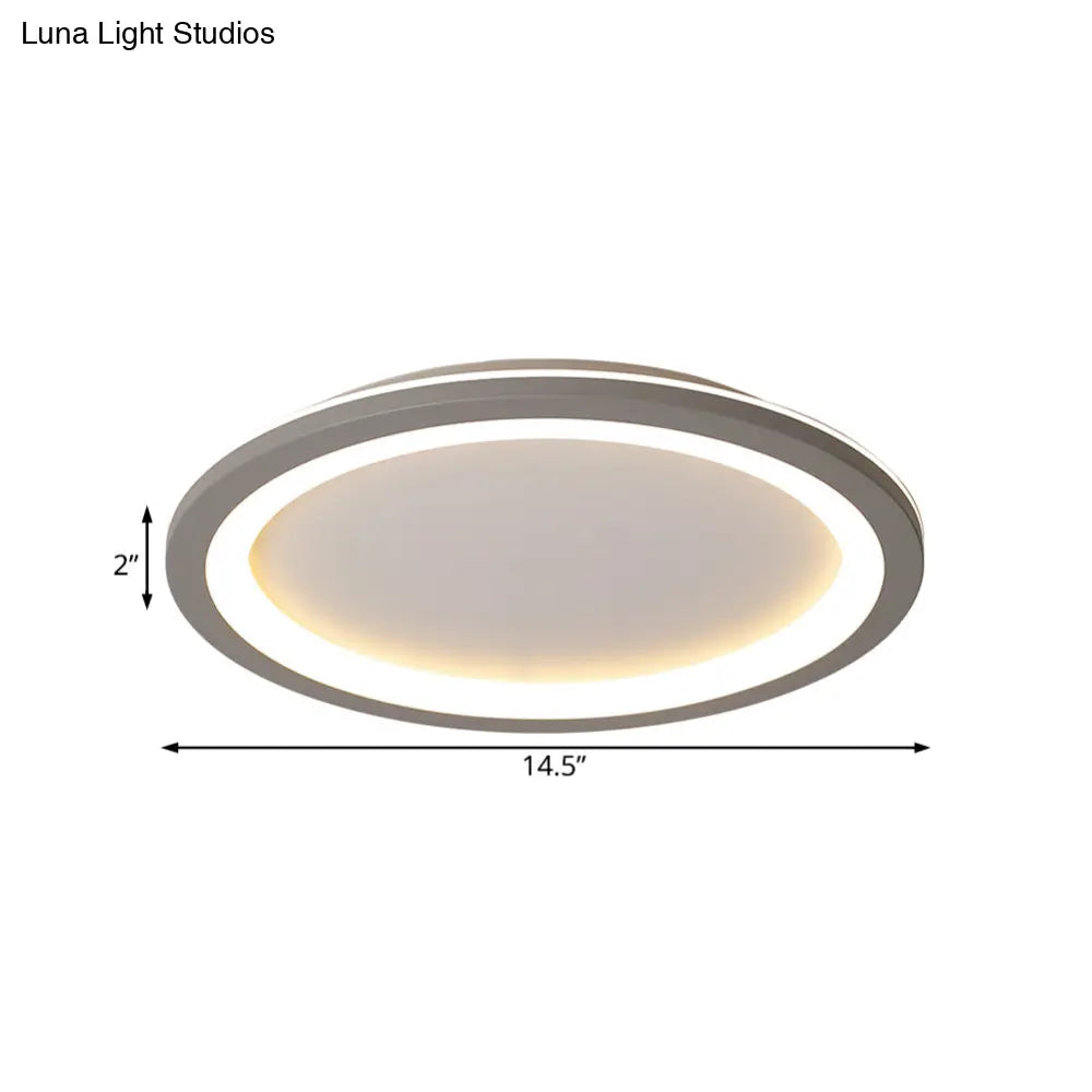 Minimalist Metal Led Grey Flush Mount Light With Acrylic Diffuser In White/Warm 10’/14.5’/19’ Wide