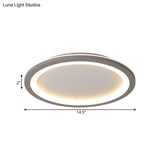 Minimalist Metal Led Grey Flush Mount Light With Acrylic Diffuser In White/Warm 10’/14.5’/19’ Wide