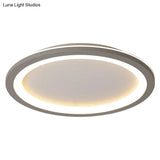 Minimalist Metal Led Grey Flush Mount Light With Acrylic Diffuser In White/Warm 10’/14.5’/19’ Wide