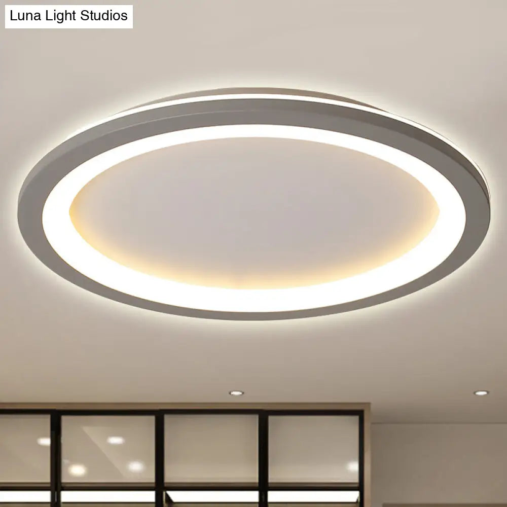 Minimalist Metal Led Grey Flush Mount Light With Acrylic Diffuser In White/Warm 10’/14.5’/19’ Wide
