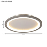 Minimalist Metal Led Grey Flush Mount Light With Acrylic Diffuser In White/Warm 10’/14.5’/19’ Wide