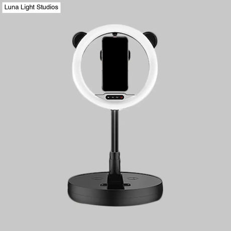 Minimalist Metal Mobile Phone Support With Circular Make-Up Light & Usb Port - Black/White Led