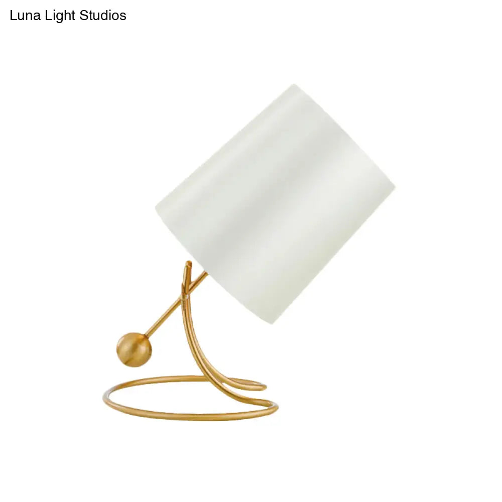 Minimalist Metal Nightstand Lamp - Barrel Fabric White Table Lighting For Living Room