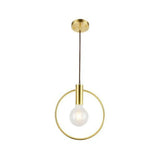 Minimalist Brass Finish Single Bulb Ring Pendulum Light Fixture