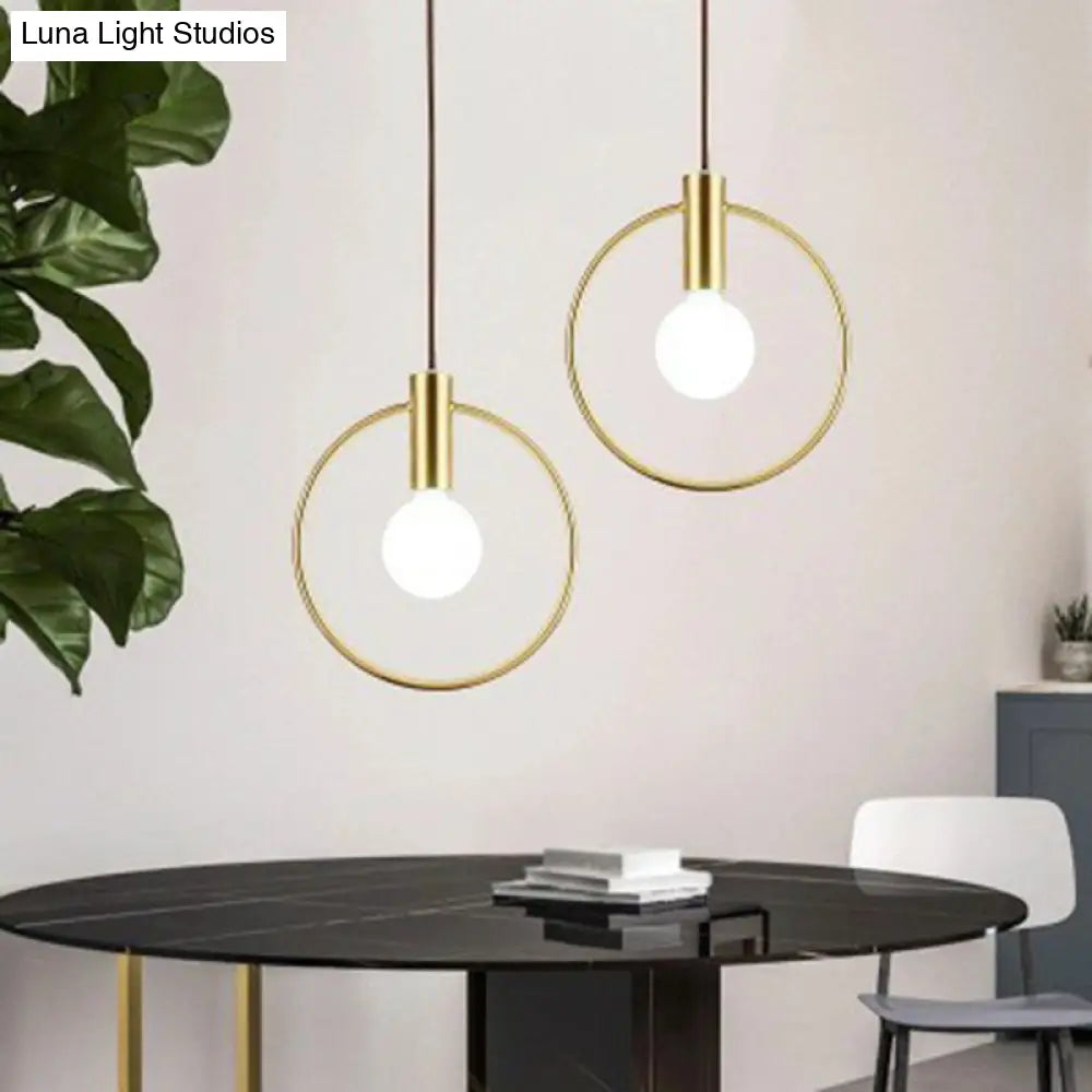 Minimalist Metal Pendant Light With Ring Pendulum Design - Single Bulb Brass Finish Fixture