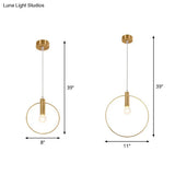 Minimalist Metal Pendant Light With Ring Pendulum Design - Single Bulb Brass Finish Fixture