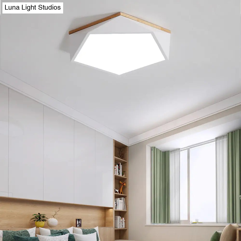 Minimalist Metal Pentagon Flush Mount Led Ceiling Light White / 16