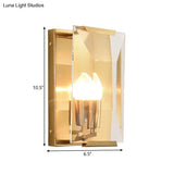Minimalist Metal Rectangle Wall Sconce Light With Crystal Panel Shade - Black/Brass Finish