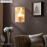 Minimalist Metal Rectangle Wall Sconce Light With Crystal Panel Shade - Black/Brass Finish