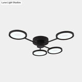 Minimalist Metal Semi Flush Mounted Ceiling Lamp Black Led With 4 Adjustable Heads