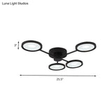 Minimalist Metal Semi Flush Mounted Ceiling Lamp Black Led With 4 Adjustable Heads