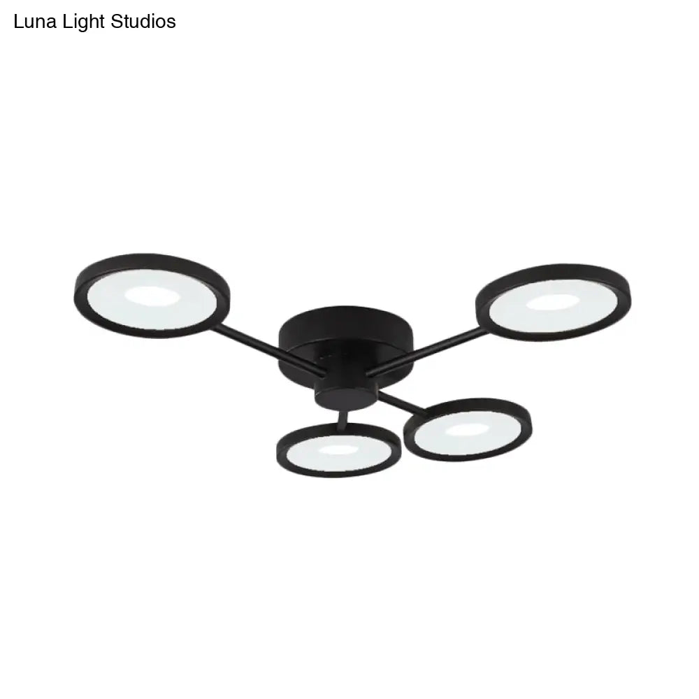 Minimalist Metal Semi Flush Mounted Ceiling Lamp Black Led With 4 Adjustable Heads