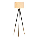 Minimalist Metal Tripod Floor Lamp With Drum Fabric Shade Flaxen