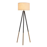 Minimalist Metal Tripod Floor Lamp With Drum Fabric Shade Flaxen