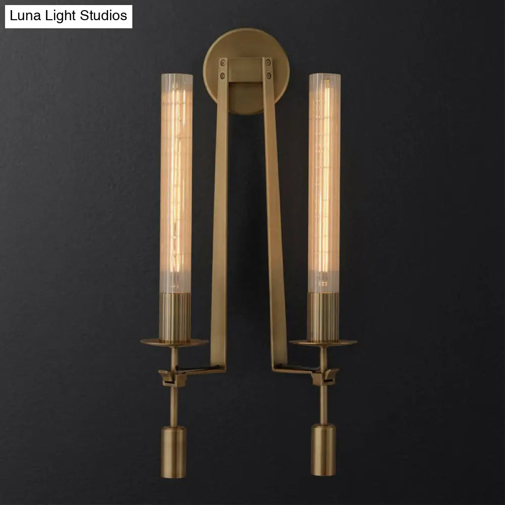 Minimalist Metal Tube Bathroom Wall Mount Light | 1/2-Head Brass/Black/Chrome Sconce Fixture